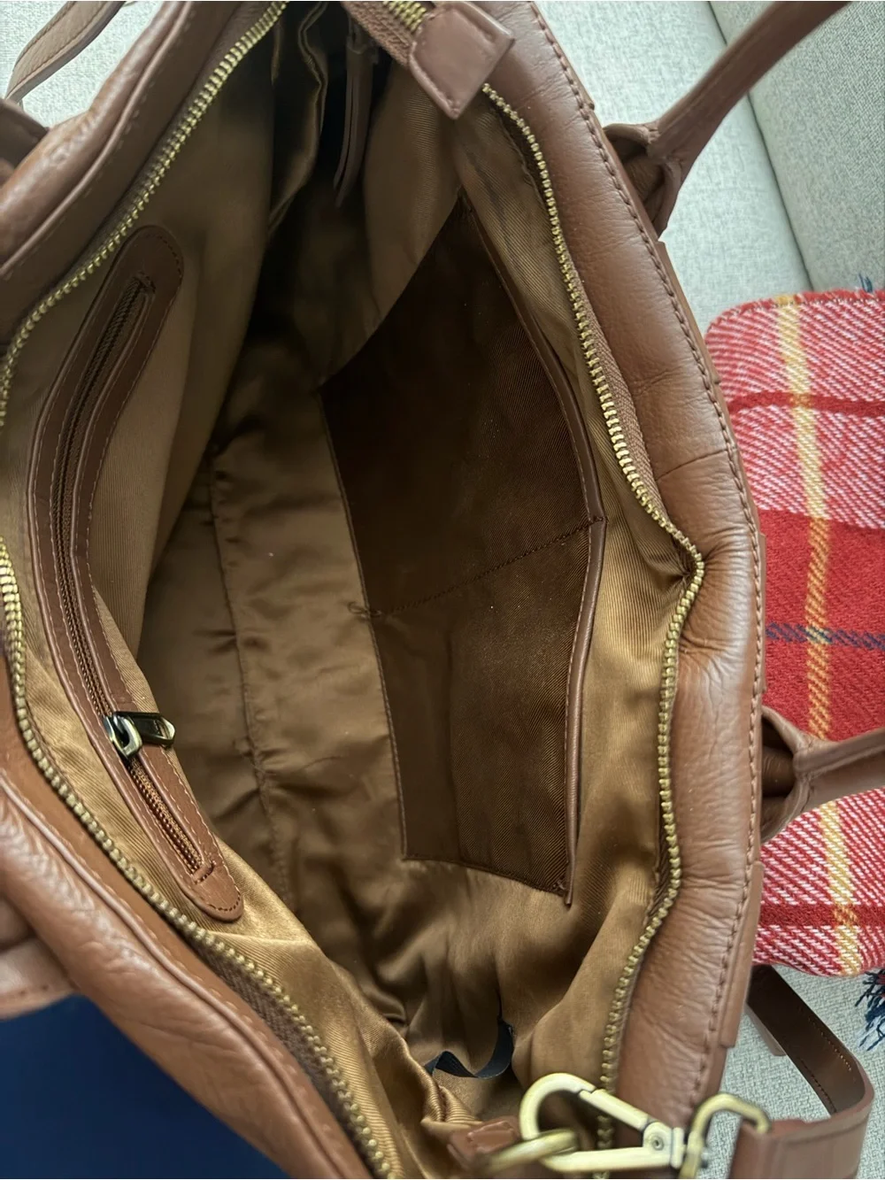 Woven Leather Satchel Bag - Brown